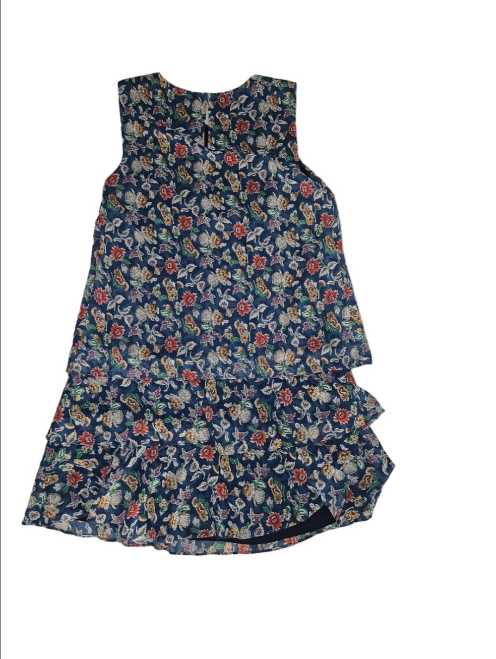 Lauren Ralph Lauren Floral Tiered Shift Dress Size 12 Navy Multicolor Crinkle Ge - Picture 7 of 8